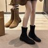 Winter Boots Autumn and Winter Black Stretch Fashion Elegant Boots Low Heel Flat Short Boots Women Suede Comfortable Retro Women's Shoes