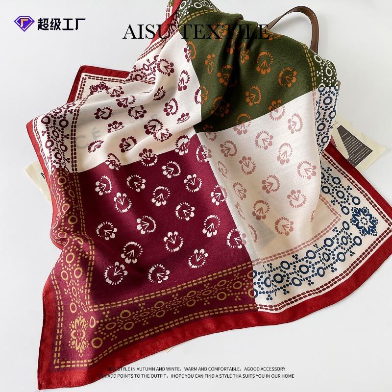 Vintage French Patchwork Printed Square Scarf For Women Elegant Versatile Daily Accessory