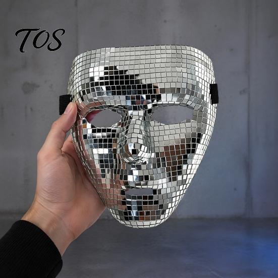 Reflective Silver Party Mask Halloween Disco Ball Mask, Breathable Mirror Mosaic Masquerade, Gold Face Glitter Costume for Dance Performance,