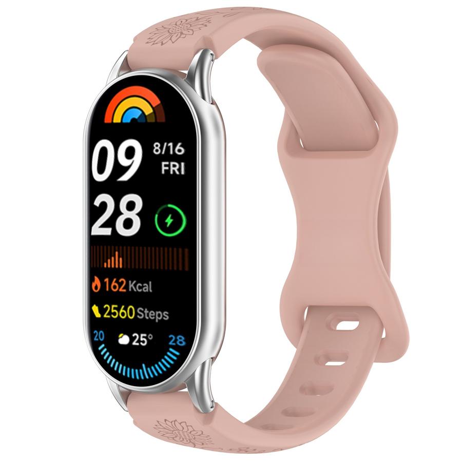 Для Xiaomi Band 10 9 8 Силиконовый ремешок для часов 3D Резьба Цветы Умный ремешок Замена Браслета для Xiaomi Miband 8 9 NFC Ремешок Гравированный Браслет