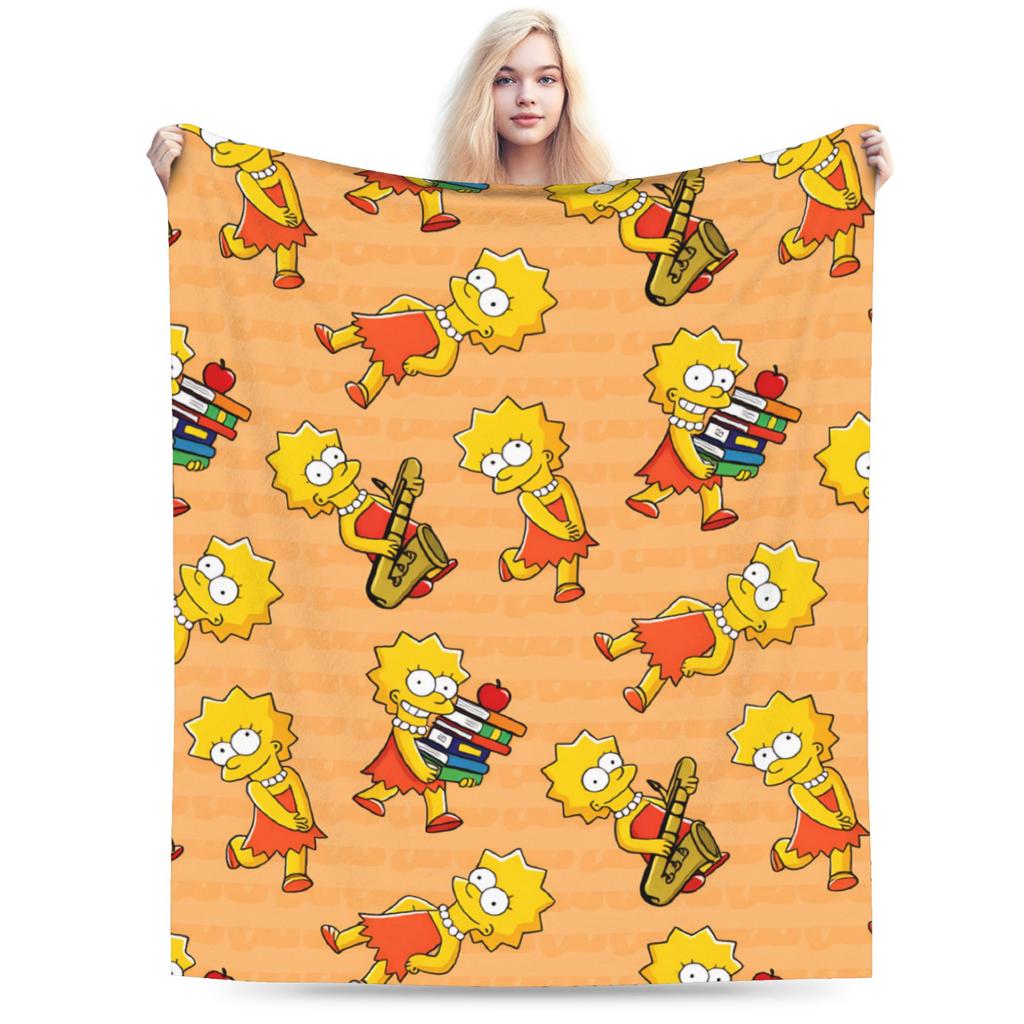 S-Simpsons Lisa Yellow Star Pattern Blankets Quality Soft Cozy Bedding Throws Winter Picnic Couch Bed Funny Bedspread