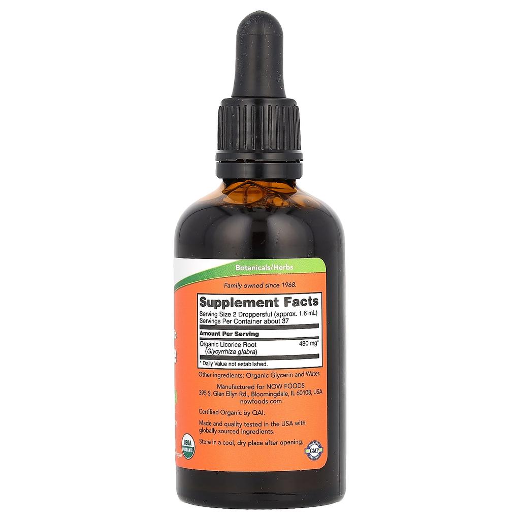 Now Foods Сертифицированный органический корень солодки, 2 жидких унции (59 мл)
