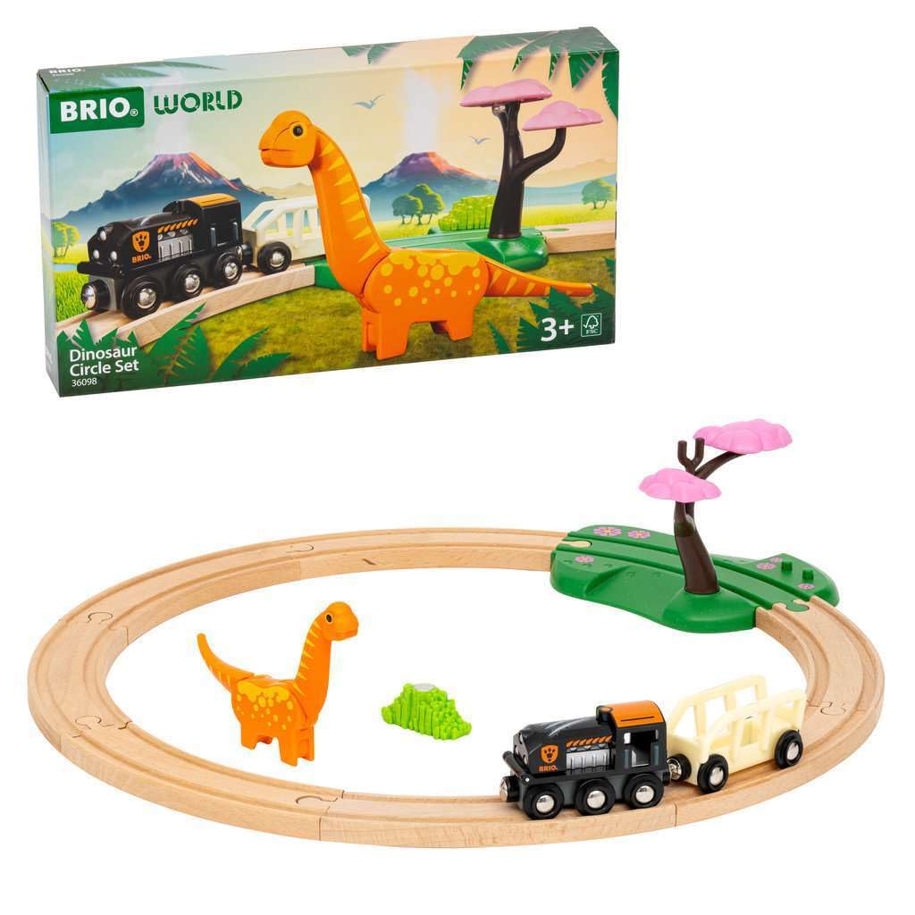 BRIO Набор «Круг с динозаврами» 36098, для детей от 3 лет (Игрушечный поезд, Деревянные рельсы, Динозавры)