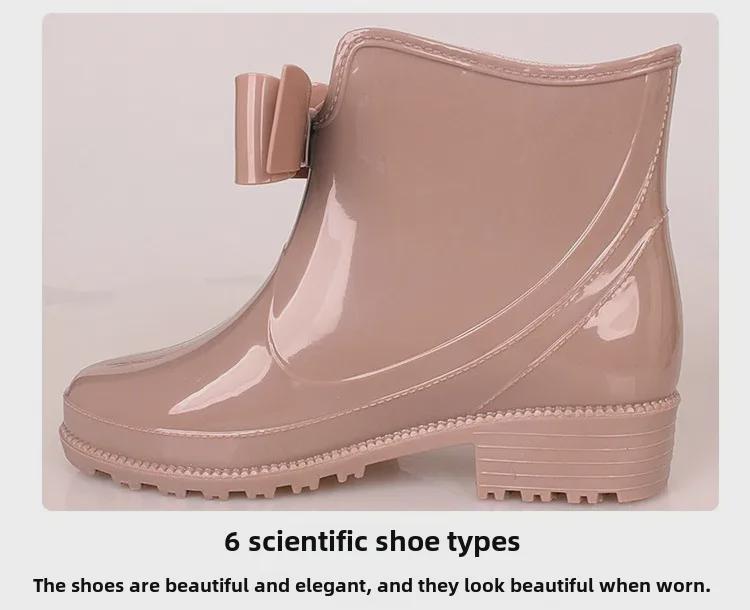 Женские европейские и американские резиновые сапоги Bow Low Tube — модные нескользящие сапоги из ПВХ для ношения на открытом воздухе.