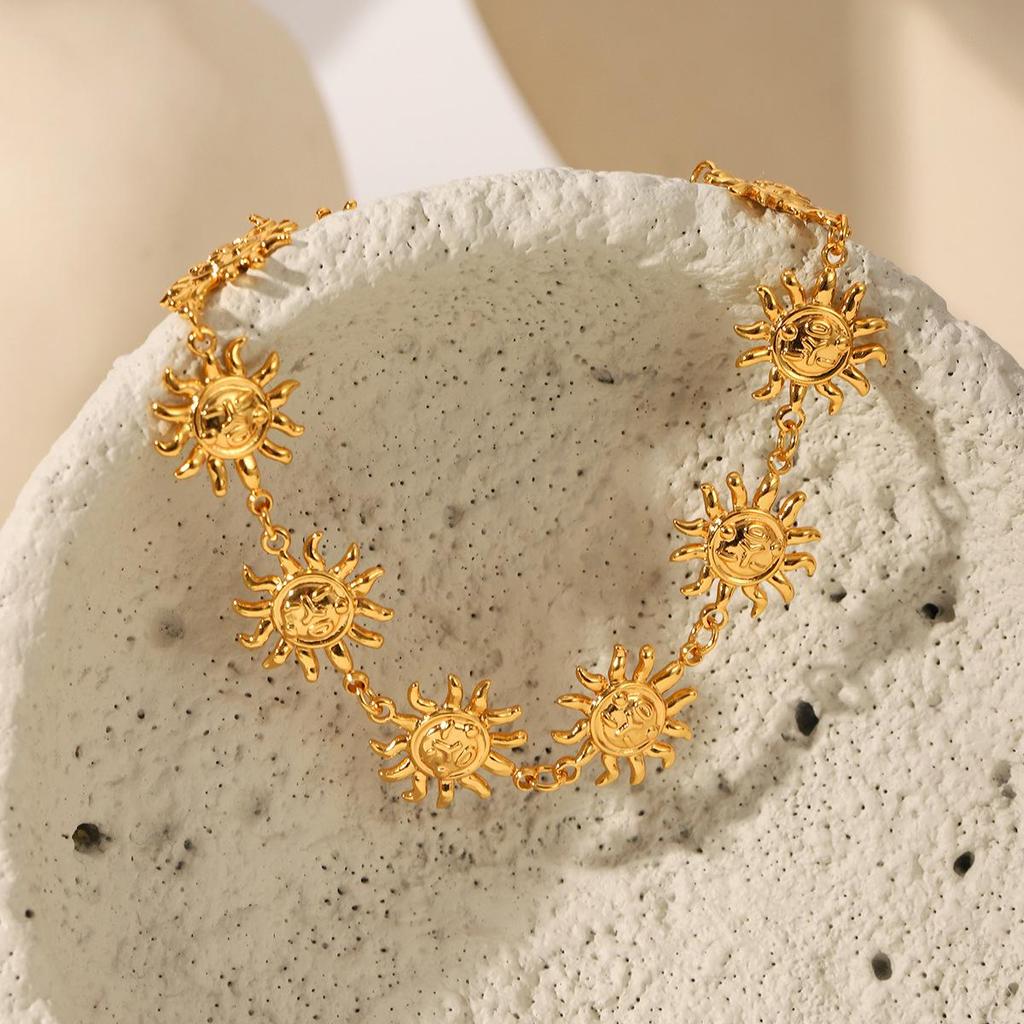 Роскошный преувеличенный браслет на ногу из нержавеющей стали «Солнце» для уникального модного заявления