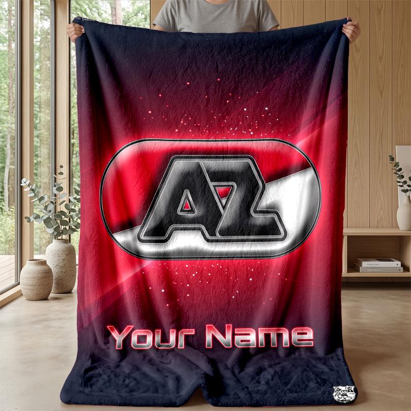 AZ Alkmaar Custom Name Text Flannel Blanket Soccer Logo Personalized Fleece Throw Blanket Special Gift For Sofa Bedroom Home