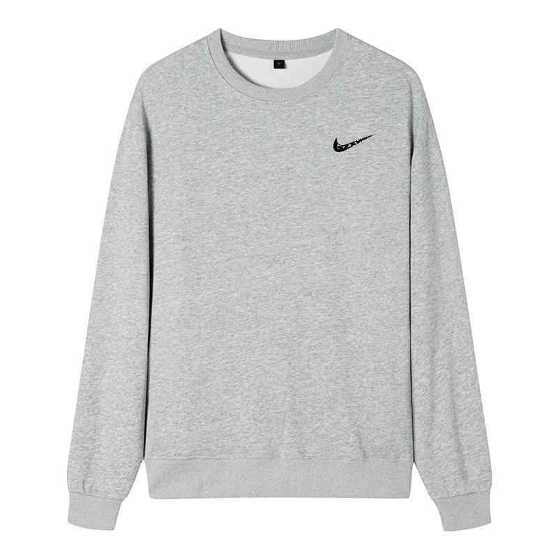 Мужская хлопковая толстовка с круглым вырезом: Весна/Осень, Свободный крой, Большой размер, Однотонный, Парная спортивная одежда, Куртка-футболка с длинным рукавом и логотипом.