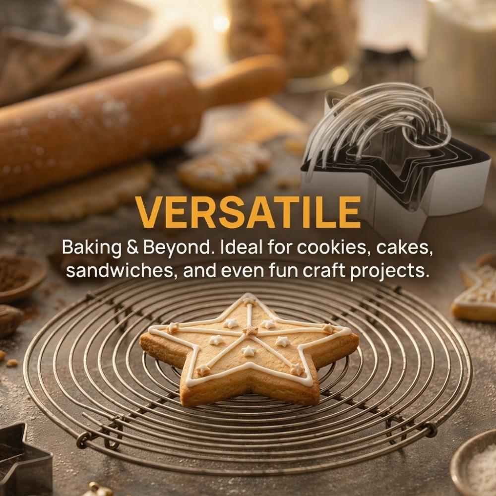 5pcs Stainless Steel Biscuit Cutter Molds With Handle Stars Shaped Cookie Cutters  Christmas