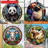1pc 2d Flat Wood Animals Panda Print Stained Window Suncatcher Home Room Wall Decor Cat Pattern Wooden Sign - 20cm Round Wooden Hanging Pendant DIY