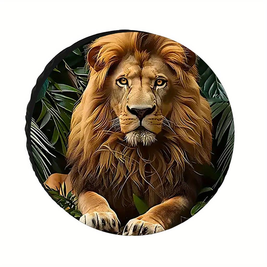 1pc Majestic Lion King Design Tire Cover - Durable Polyester, Fit for RV, Trailer, SUV, Truck & Camper Spare Tire Protection, Ti