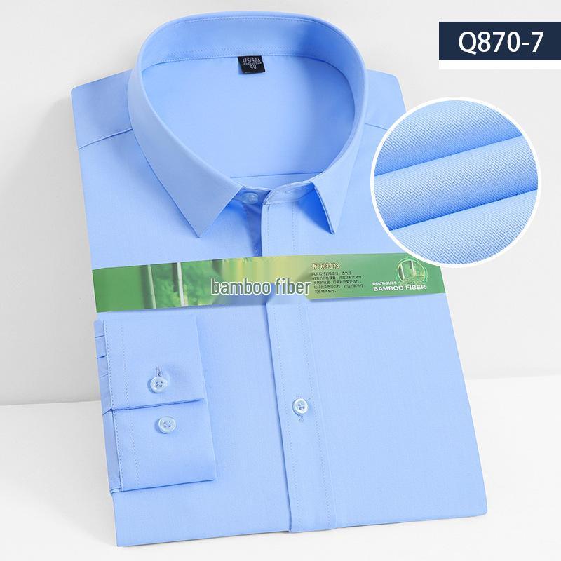 Youth Casual Slim Fit Men's Shirt: Solid Color, Light Business, Turn-Down Collar, Fashion Work Uniform
