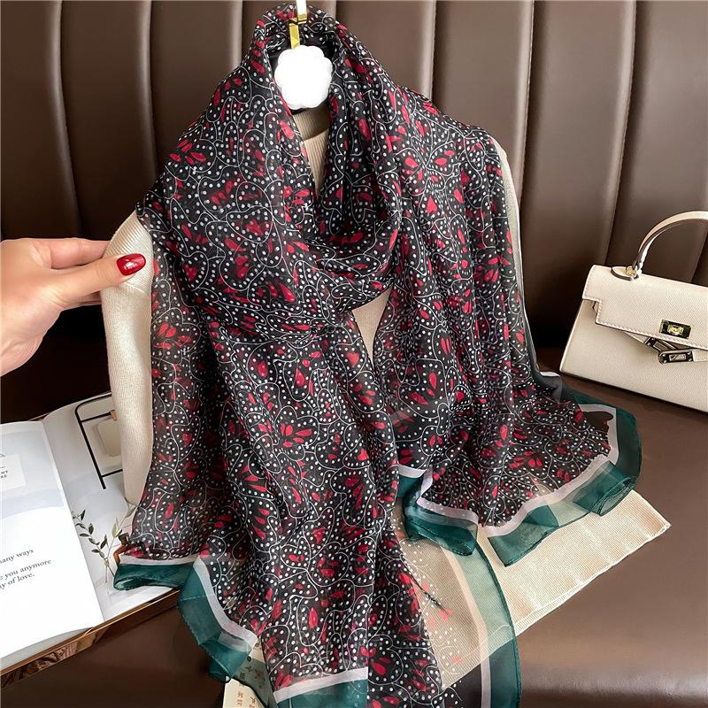 Temperament Flower Simulation Silk Pattern Scarf Women's Large Size Sunscreen Light Luxury Silk Scarf Commuter Large Shawl Yourou Gauze