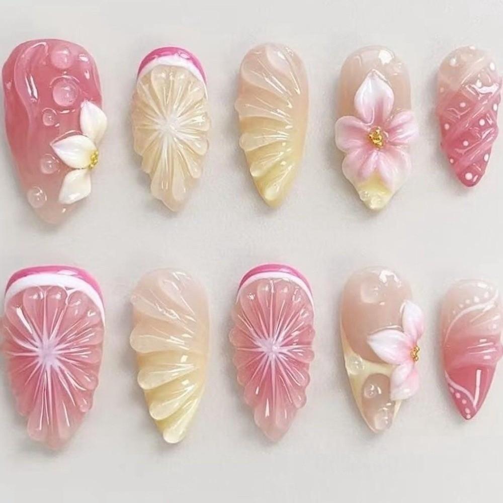 24pcs/set Detachable Press on Nails French Almond Fake Nail Tips New False Nail Women