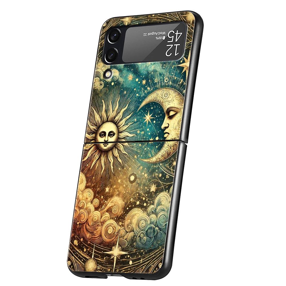 Sun Moon Stars Hard PC Phone Case For Samsung Galaxy Z Flip 7 6 5 4 Black Cover For Galaxy Z Flip 3 Foldable Capas Fundas Coque