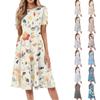 Женское повседневное модное платье миди с круглым вырезом и коротким рукавом с цветочным принтом