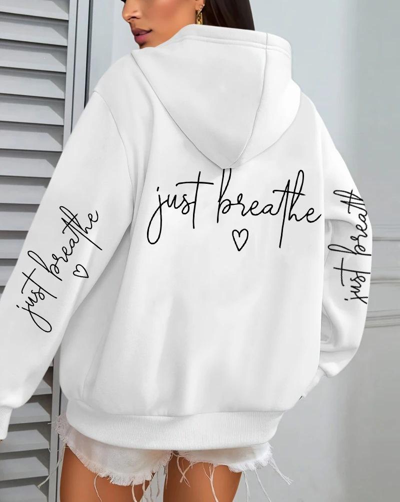 Женская повседневная толстовка с капюшоном и карманами 'Just Breathe Love' из флиса