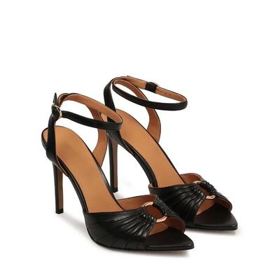 Модный бренд Модные сандалии с кольцом на пальце и тонким каблуком в европейско-американском стиле с ремешком на щиколотке для банкета Простые туфли на высоком каблуке Размер 34-45