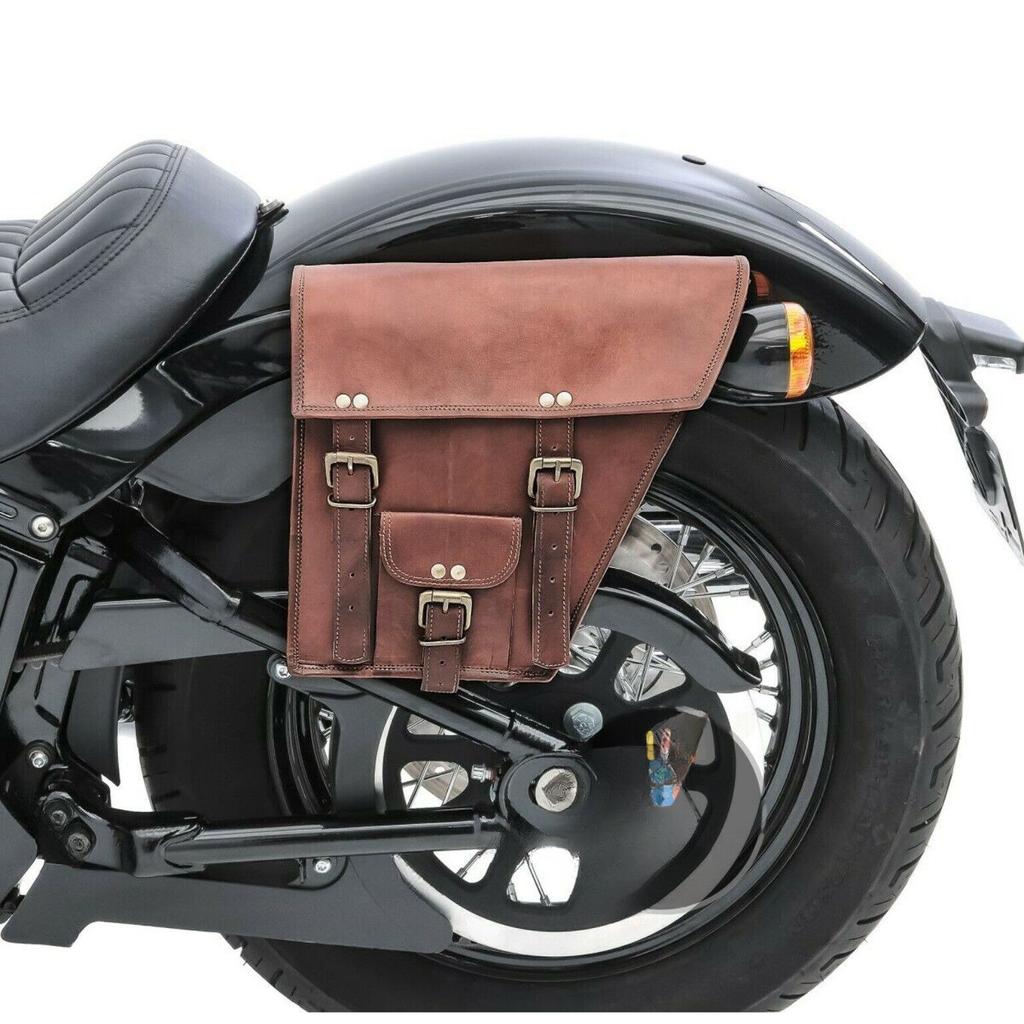 Real Goat Leather Motorcycle Saddle Bags Two Brown Leather Side Pouch Panniers