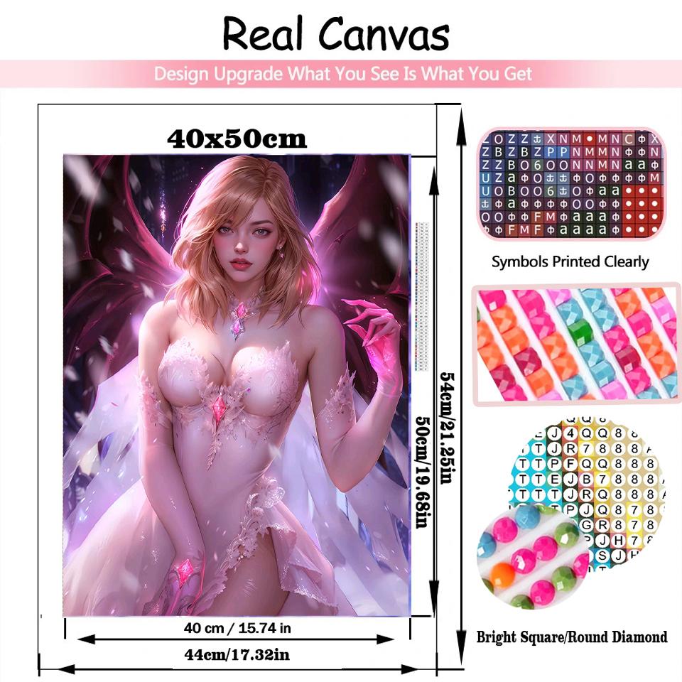 5D DIY Алмазная картина Крылья ангела Полный квадрат Круглый Алмазная мозаика Мультфильм Портрет Фэнтези Искусство Украшение для дома Подарок