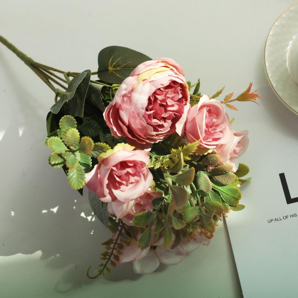 Retro Silk Red Artificial Rose Flowers DIY Autumn Wedding Home Decoration Fake Peony Hydrangea Bride Bouquet