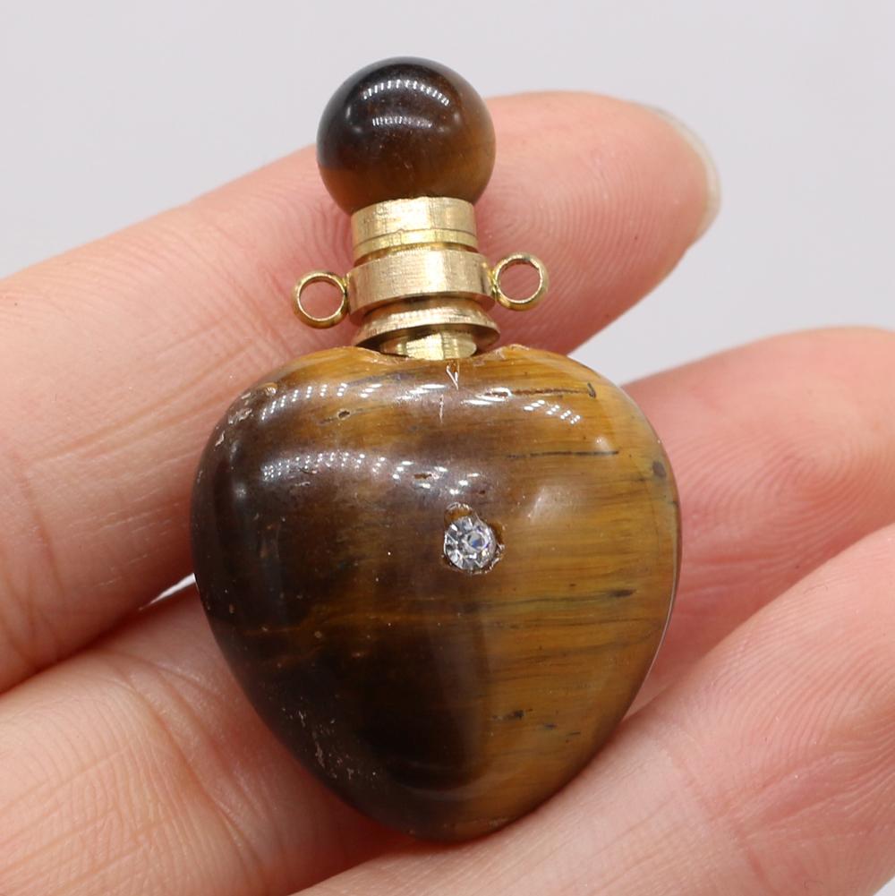 1Pc Small Natural Stone Perfume Bottle Pendants,Tiger Eye Stone Pendant Charms for Jewelry Making DIY Necklace Accessories Craft Gifts
