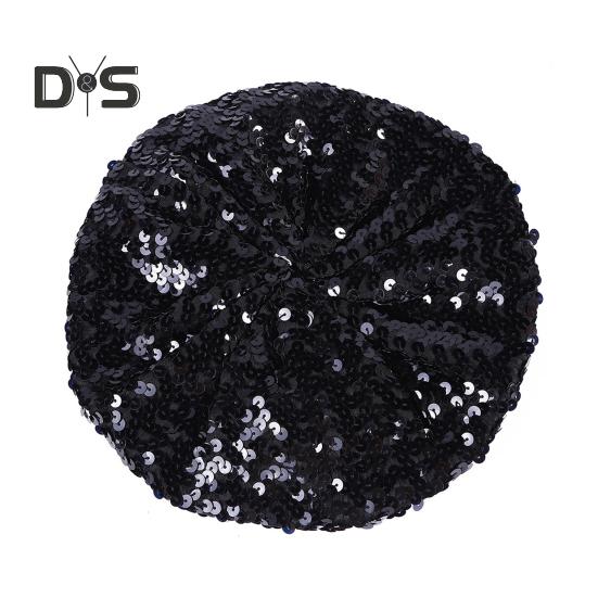 Sequin Beret for Women Sparkling Stage Effect No Brim Flat Top Solid Color Parties Performances Headwear Lady Cap