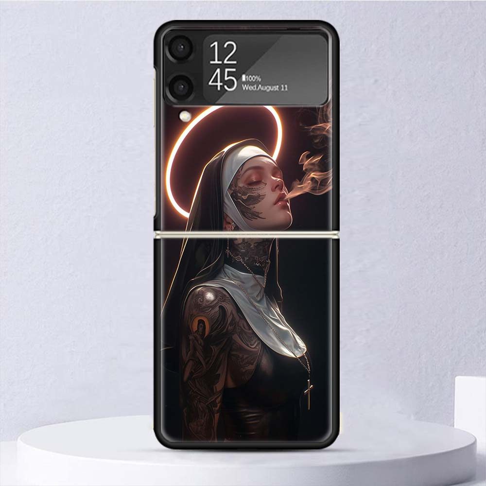 Dark Demon Nun Shockproof Case For Samsung Galaxy Z Flip 7 6 5 4 3 5G Phone Cover Z Flip3 Flip4 Flip5 Flip6 Flip7 Shell