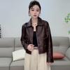 Small Fashionable Long-sleeved Leather Jacket for Women, Retro Lapel Short Jacket, Autumn Style, New Style, Loose and Slim Leather Jacket