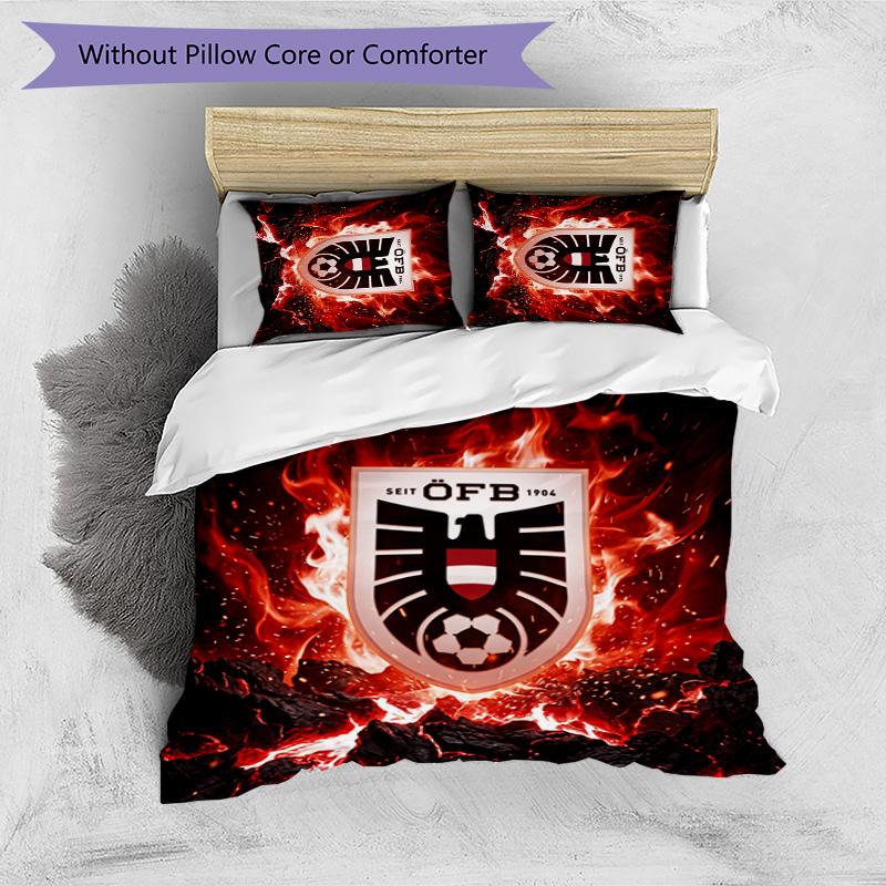 Austria Football Printed Bedding 3 Piece Set Cozy Breathable Bed Cover Set as Housewarming Holiday Gift