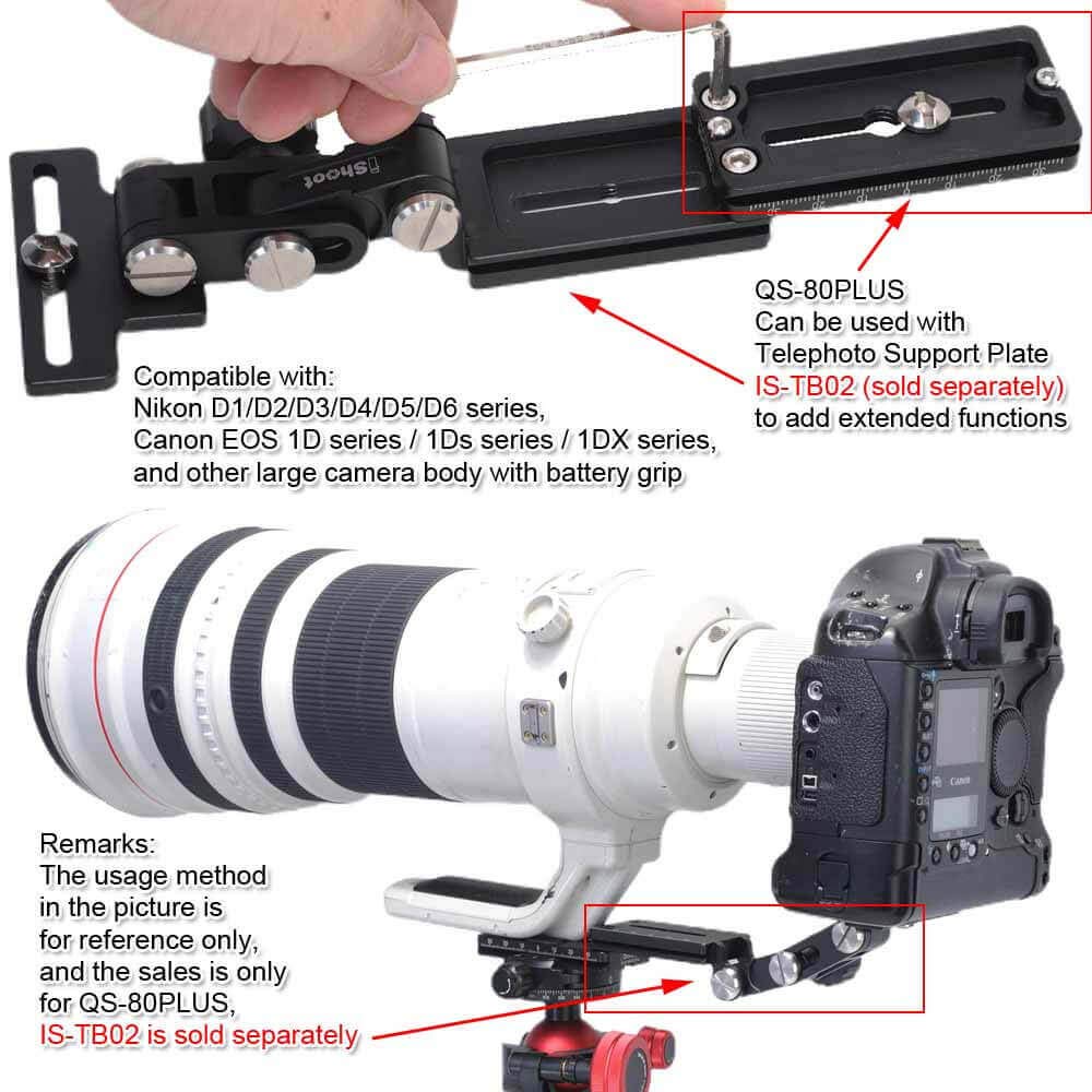 Быстросъемная площадка iShoot 80 мм с металлической рукояткой для большой камеры, совместимая с Nikon и D6, Canon EOS и 1DX, и подходящая для зажимов шаровой головки штатива