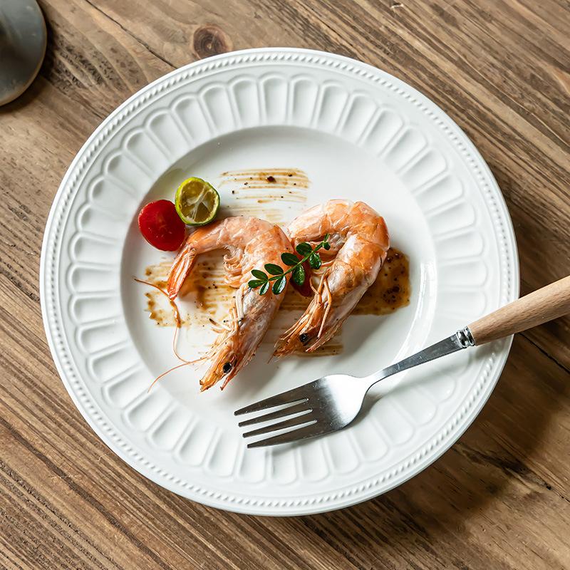 Ceramic Shallow Plate Japanese High-End White Plate Ceramic Plate Household Vegetable Plate Round Plate Tableware Western Plate