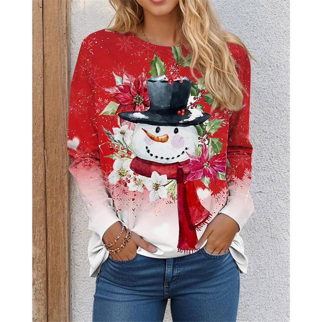 Рождественский узор снеговика женские модные футболки осень-зима с длинным рукавом 3D-принт уличный тай-дай рождественские топы 3XL большой размер