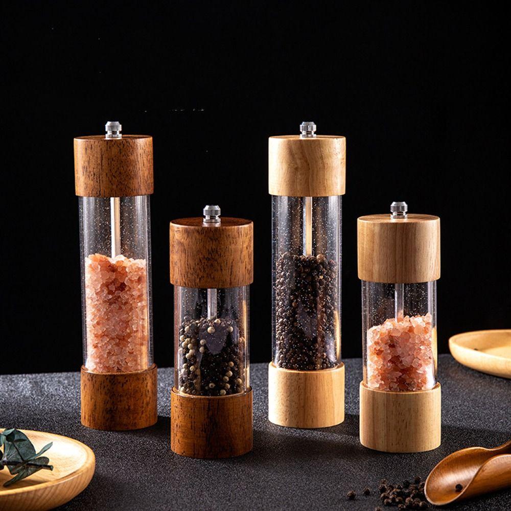 Wooden Natural Manual Adjustable Sea Salt Jar Kitchen Tool Salt and Pepper Mill Spice Grinder