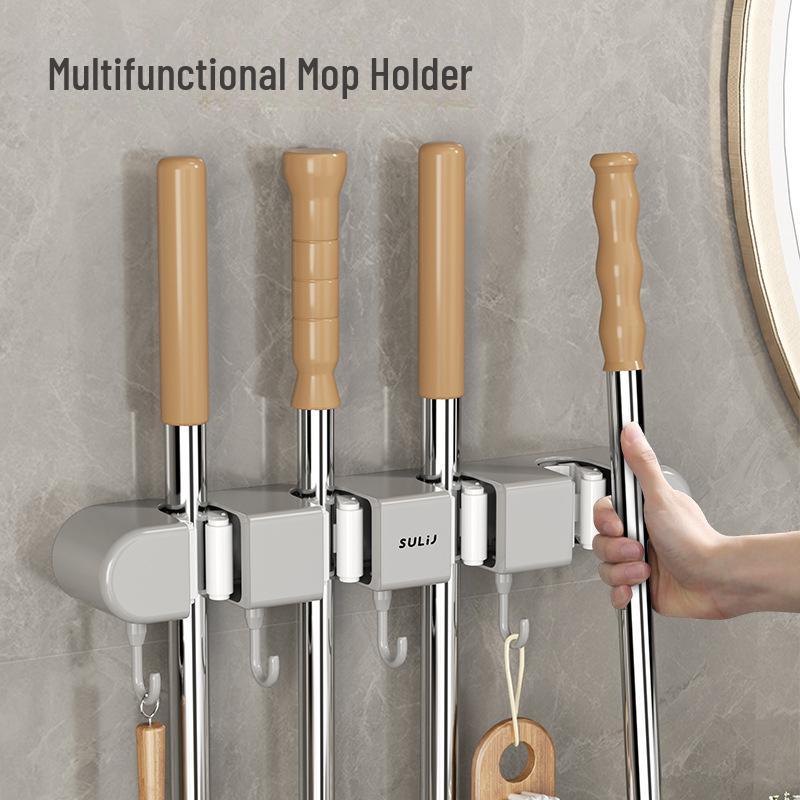 Punch-Free Wall-Mounted Mop and Broom Holder - Bathroom Storage Hook