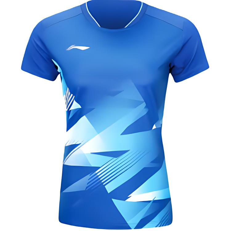 Li-Ning Футболка с коротким рукавом и V-образным вырезом, быстросохнущая, дышащая, женская, синяя AAYU234-4