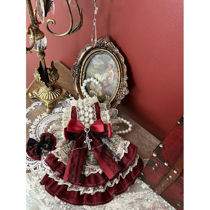 Retro Palace Style Pet Dog Clothes Luxury Handmade Crytal Cross Bow Princess Dresses For Small Medium Dog Poodle outfits puppy