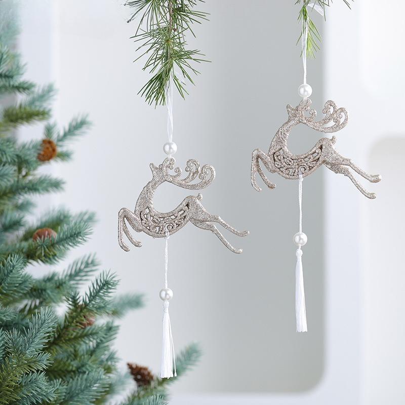 New Christmas Tree Ornaments Glitter Hollow Snowflake Pieces Love Butterfly Pendant Christmas Charm