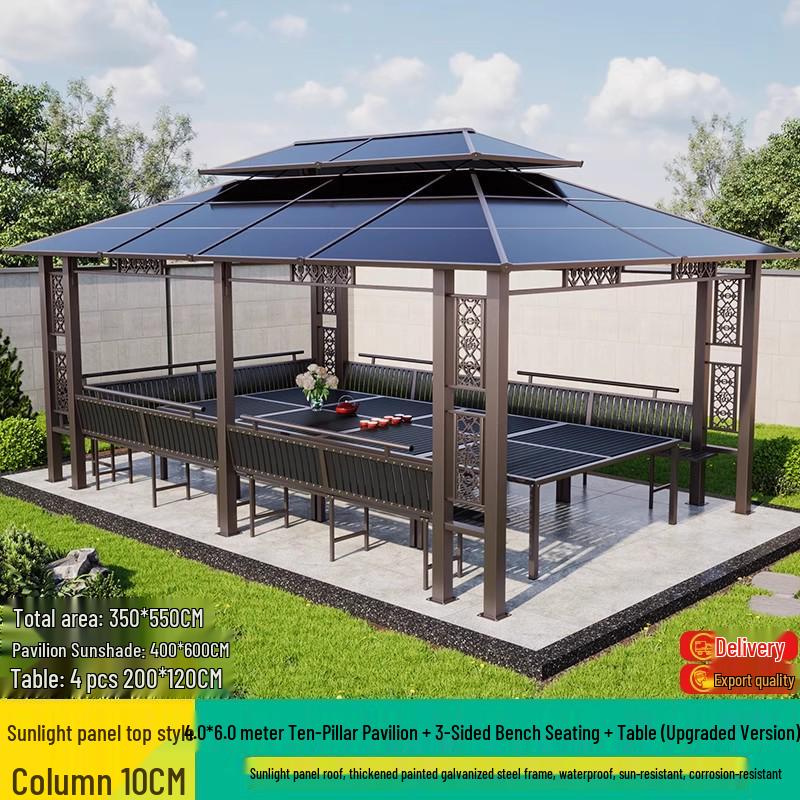 Aluminum Alloy Garden Gazebo: New Chinese Style Outdoor Courtyard Sunshade Pavilion
