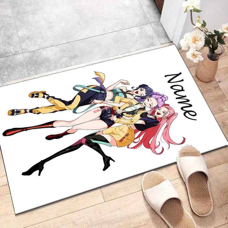 Custom KPop Demon Hunters Mat Personalized Name, Polyester Washable Indoor Entryway Rug, Gift for Christmas, Easter, Thanksgiving Day