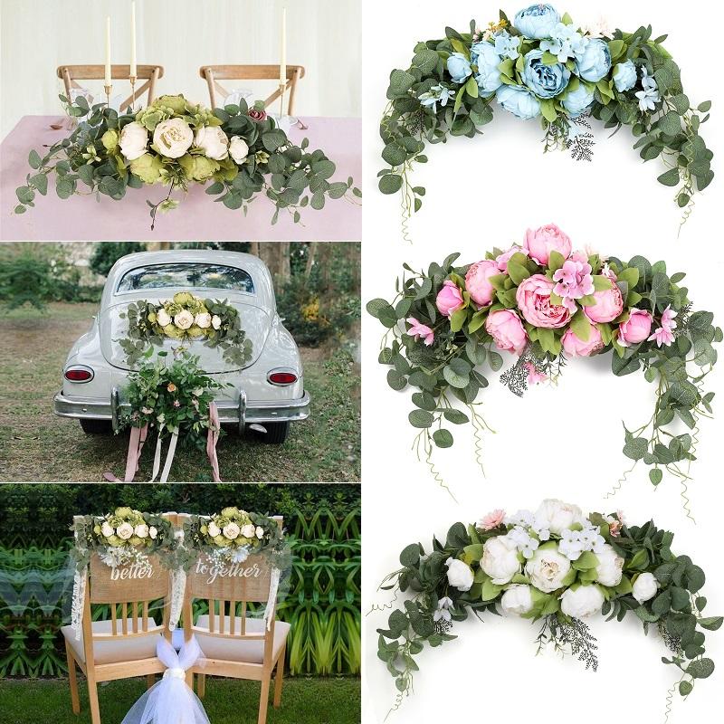 Artificial Flowers Peony Wreath Handmade Garland for Mirror Home Wedding Party Door Lintel Decoration KTY