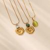 Vintage Gold Stainless Steel Flower Striped Design Zircon Pendant Jewelry Necklace Accessories Light Luxury Niche Women