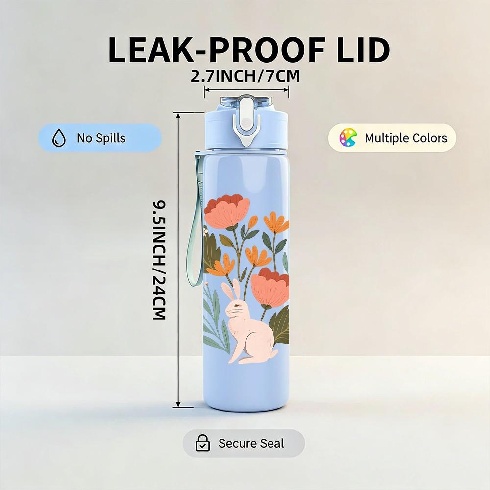1PC Wild Flower Bouquet 750ml Color Plastic Sports Water Bottle Leakproof Flip Straw Lid Suitable for Sports Office Home Use