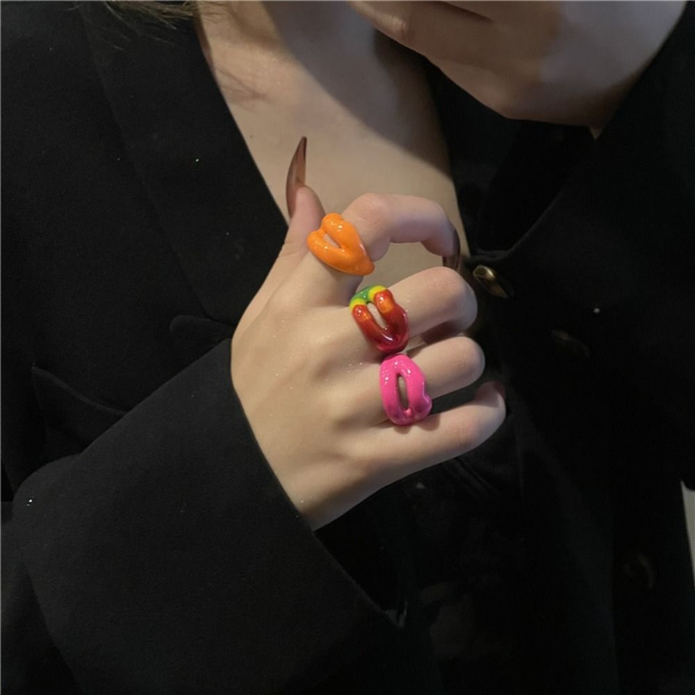Drip Glazed Finger Ring Metal Jewelry Accessories Sweet Geometric Lips Ring Party