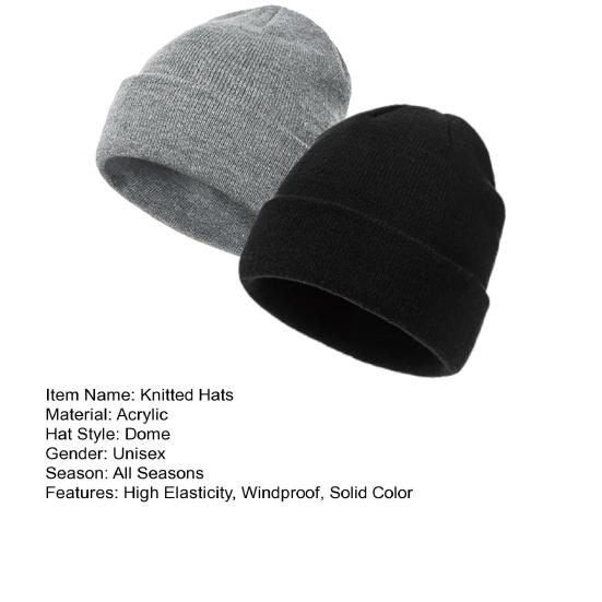 2 шт. Зимняя шапка унисекс, 2 цвета, без полей, однотонный купол, высокая эластичность, ветрозащитная, теплая, вязаная шапка, головной убор для путешествий на открытом воздухе