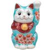 Kutani Ware Celebrating Business Prosperity and Good Left Approximately 10cm Size with Turkish Blue Glaze and Cherry Maneki-neko Figurine, Fortune,