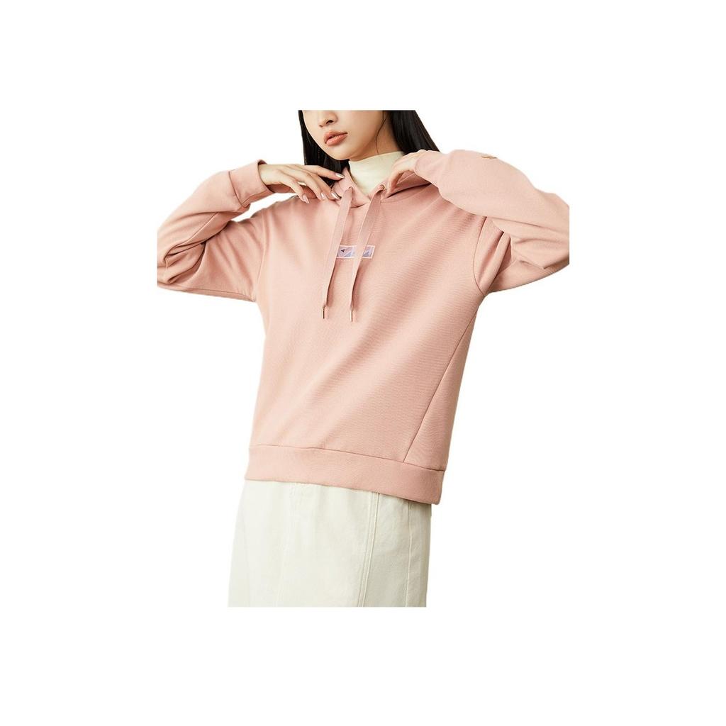 Anta Solid Color Brand Logo Drawstring Hooded Long Sleeve Sweatshirt Women Sweatshirt Pink 162247718-3