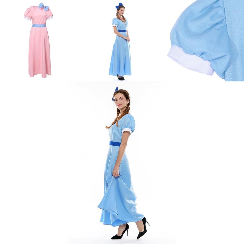 Восхитительное синее длинное платье, сказочный костюм Питера Пэна и Венди Дарлинг для взрослых