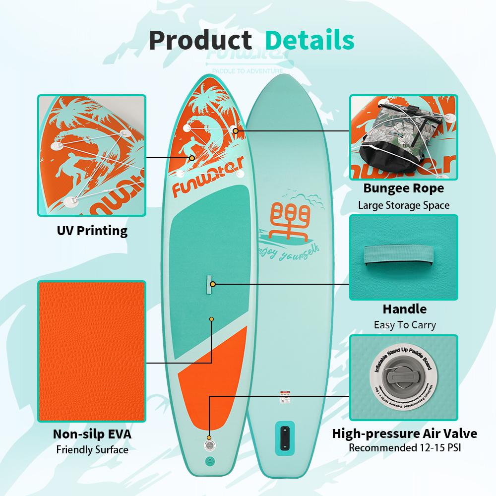 Funwater SUPFW28C Lnflatable Board Standing Slurry Board 11 Feet 350*87*15cm Maximum Load Capacity 190KG Suitable for Beginners