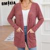Autumn Winter Solid Color Loose Long Sleeve Pocket Cardigan Coat for Women