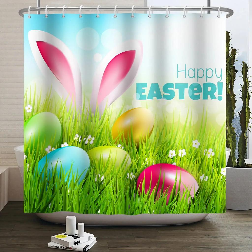 Весенняя Пасхальная Занавеска для душа Счастливый Кролик Кролик Яйца Цветочный Сад Цветочный Праздничный Водонепроницаемая Занавеска для душа для ванной комнаты с крючками